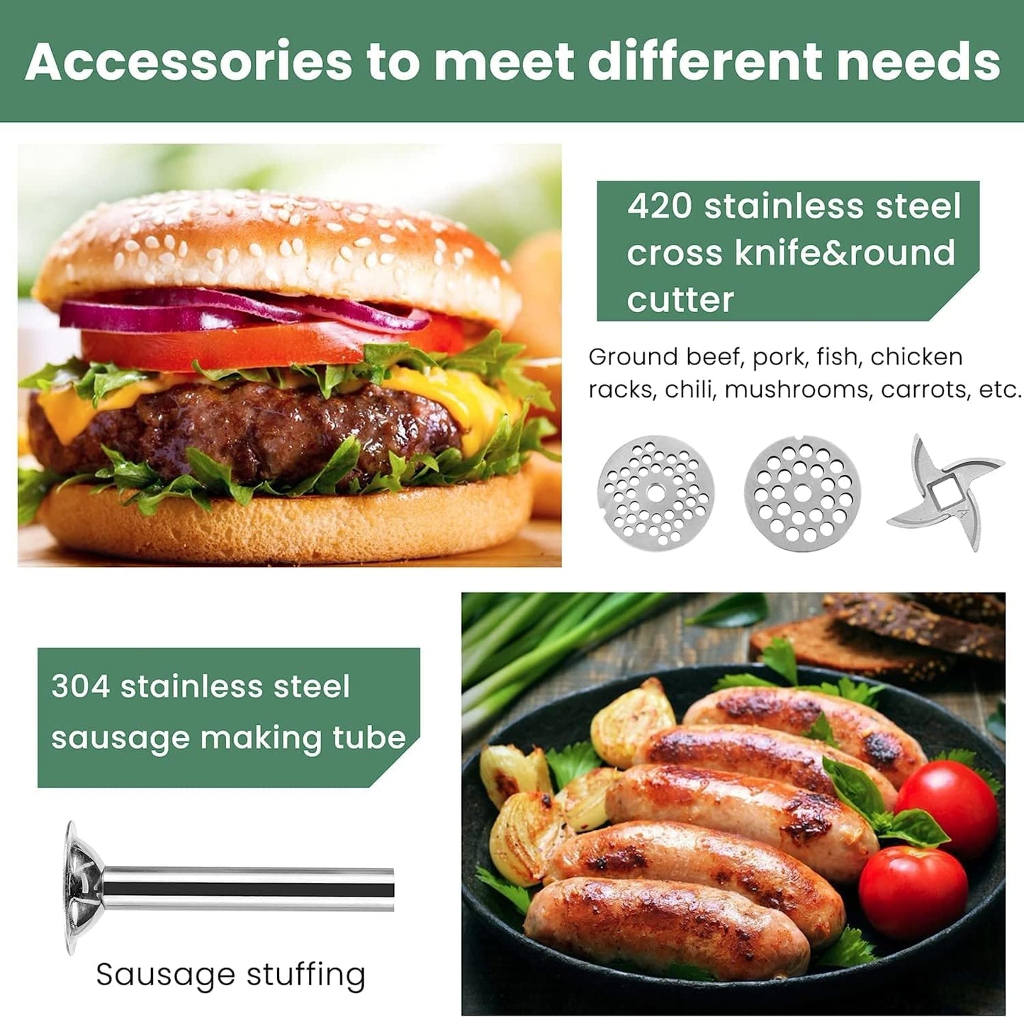 Heavy-Duty Manual Meat Grinder #12 - 304 Stainless Steel Construction