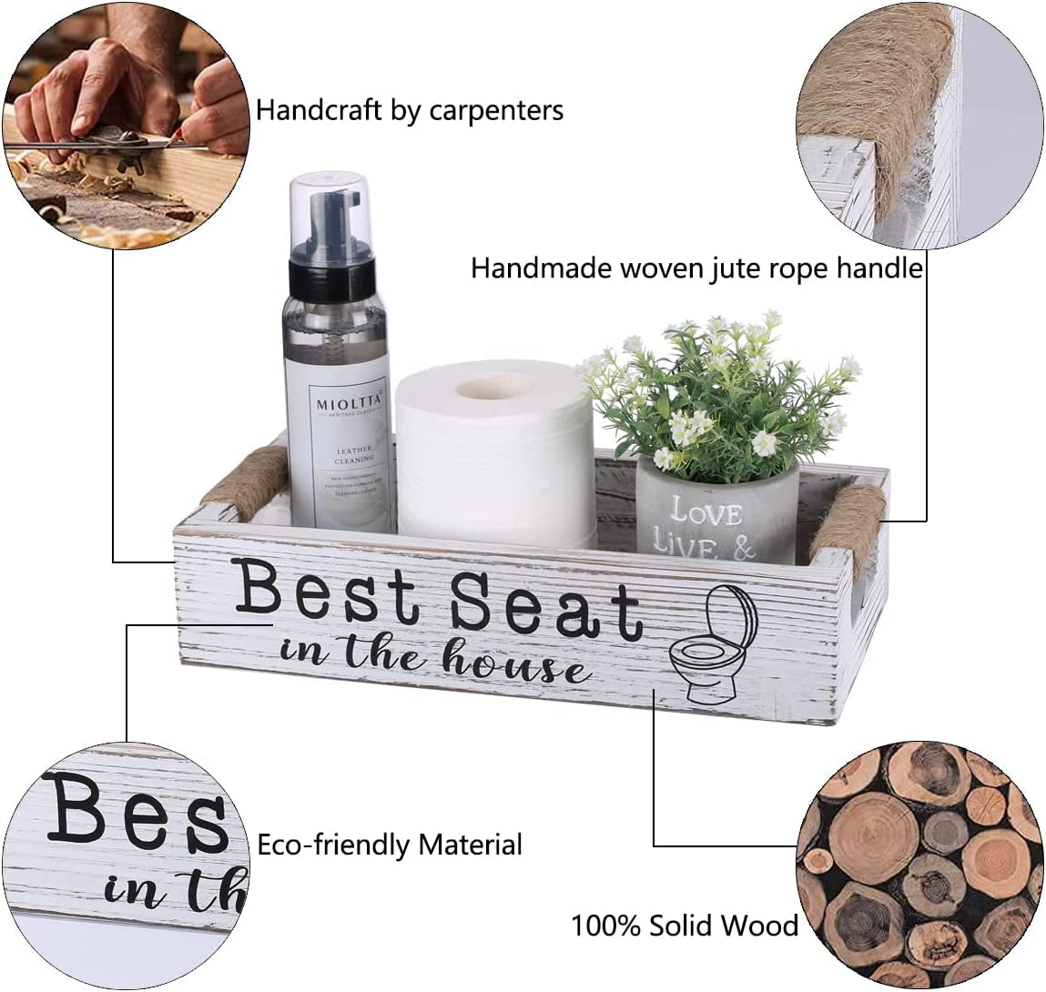 Farmhouse Bathroom Decor,Rustic Bathroom Decor Storage Box, Rustic Bathroom Decor Box with Funny Bathroom Signs, Funny Bathroom Decorations, Rustic White Bathroom Accessories…