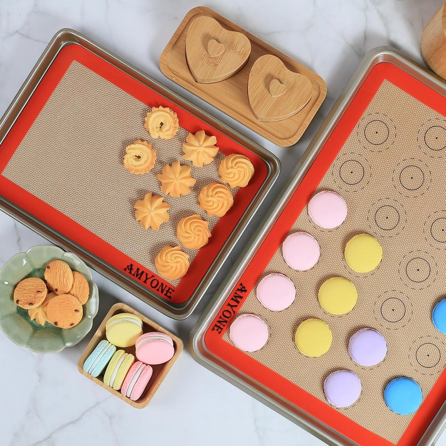 Set of 4 Silicone Baking Mats - Non-Stick Reusable Liners for 11" X 17" Half Sheet and 8" X 12" Quarter Sheet, Ideal for Baking Macarons, Cookies, Bread, and Pastries