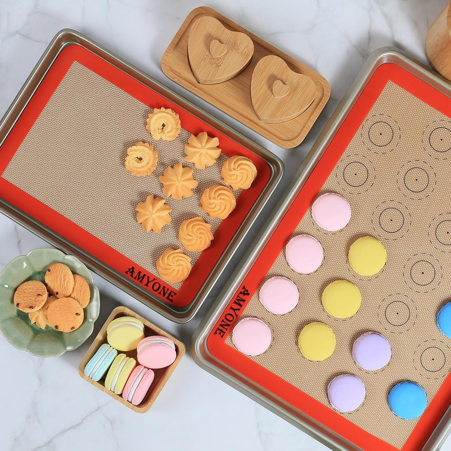 Set of 4 Silicone Baking Mats - Non-Stick Reusable Liners for 11" X 17" Half Sheet and 8" X 12" Quarter Sheet, Ideal for Baking Macarons, Cookies, Bread, and Pastries