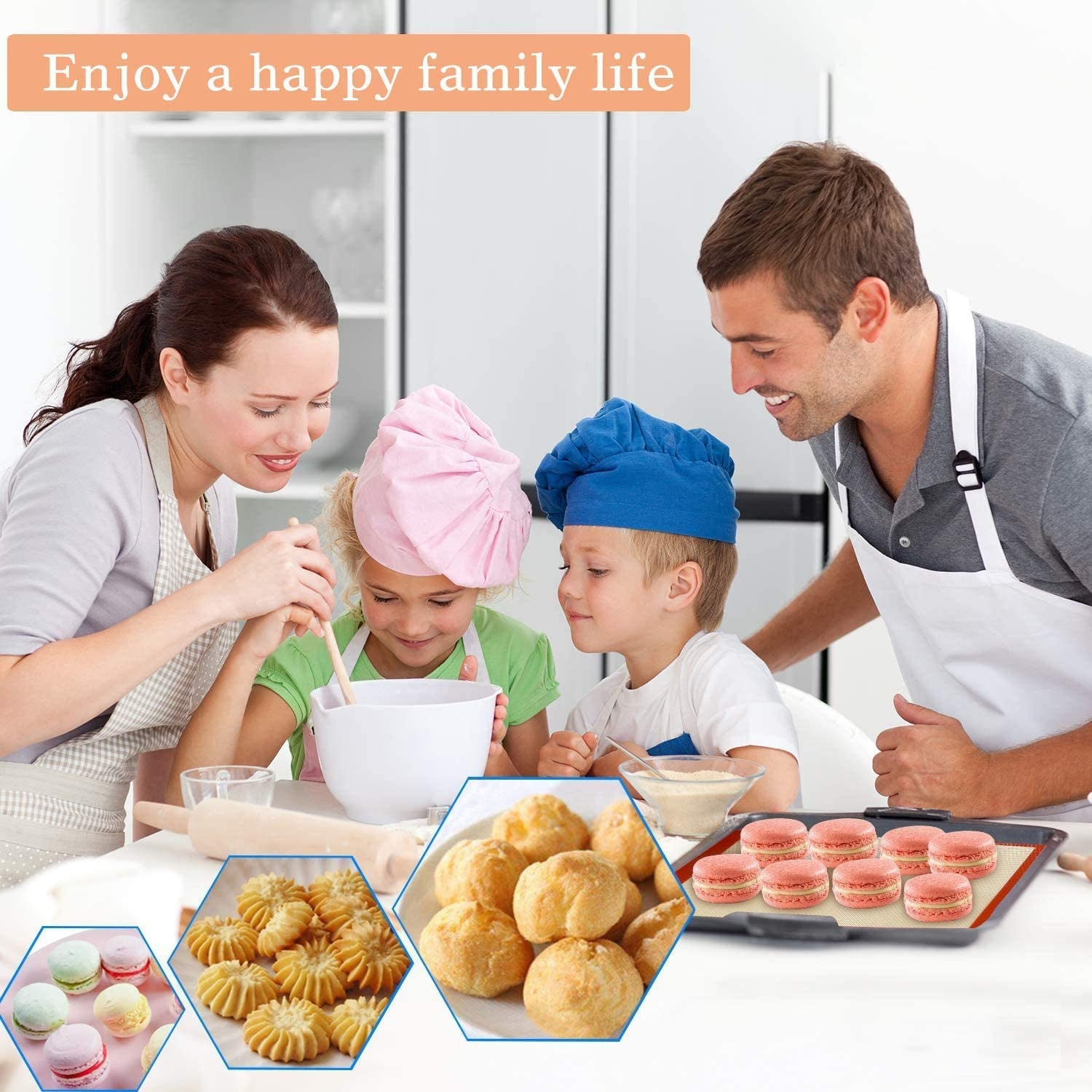 Set of 4 Silicone Baking Mats - Non-Stick Reusable Liners for 11" X 17" Half Sheet and 8" X 12" Quarter Sheet, Ideal for Baking Macarons, Cookies, Bread, and Pastries