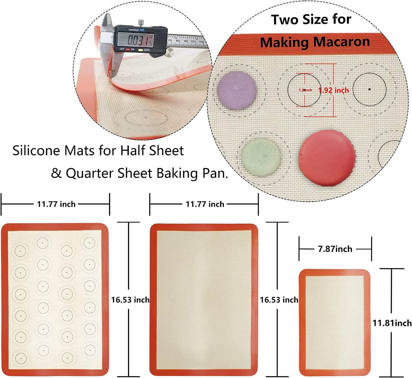 Set of 4 Silicone Baking Mats - Non-Stick Reusable Liners for 11" X 17" Half Sheet and 8" X 12" Quarter Sheet, Ideal for Baking Macarons, Cookies, Bread, and Pastries