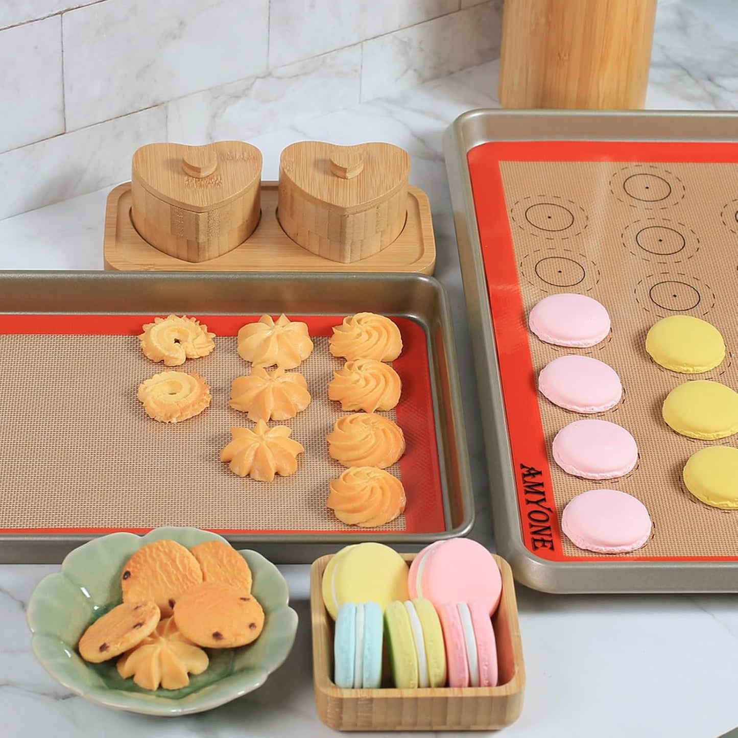 Set of 4 Silicone Baking Mats - Non-Stick Reusable Liners for 11" X 17" Half Sheet and 8" X 12" Quarter Sheet, Ideal for Baking Macarons, Cookies, Bread, and Pastries