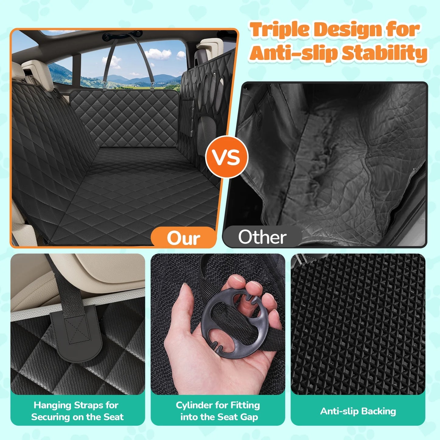 Dog Seat Cover- Non-Slip Dog Car Hammocks with Seatbelt Dog Car Seat Cover Waterproof and Scratch-Resistant Dog Car Back Seat Protection