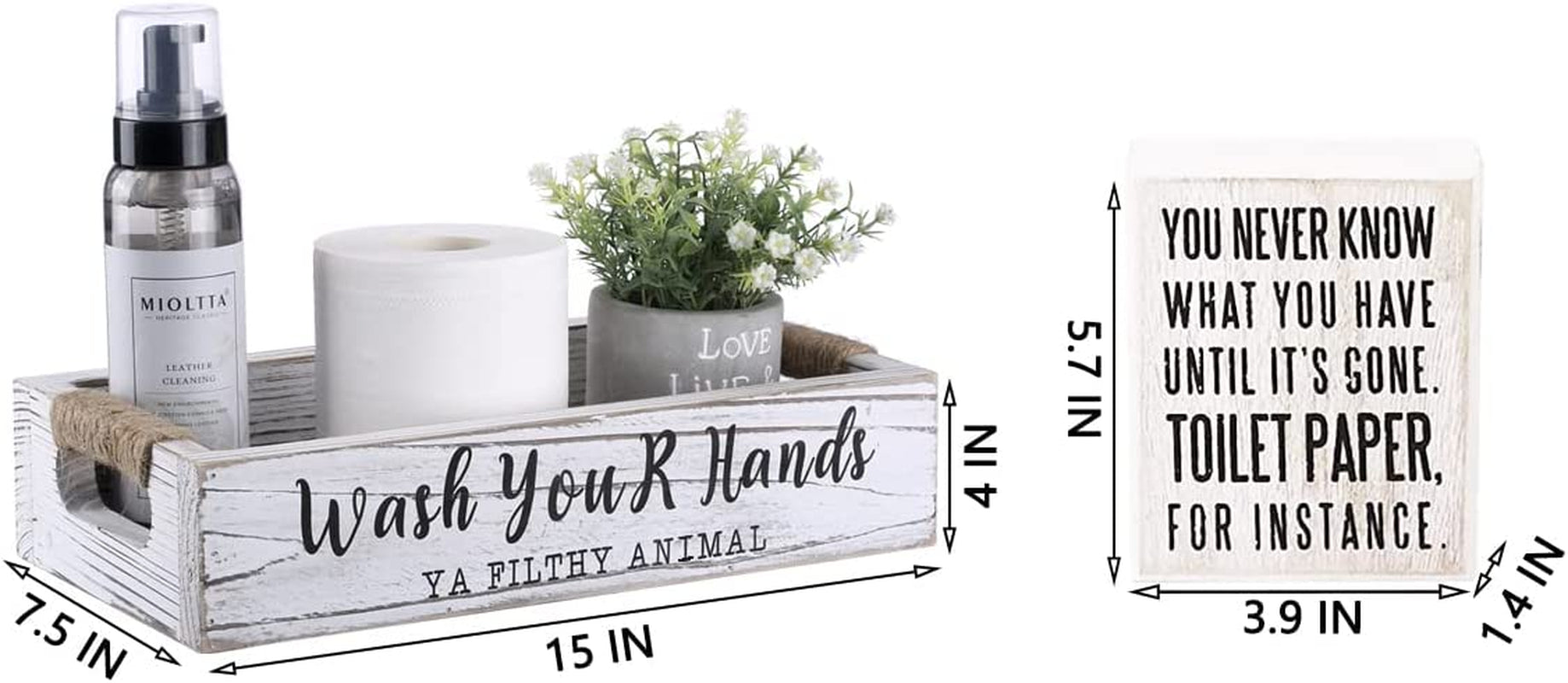 Farmhouse Bathroom Decor,Rustic Bathroom Decor Storage Box, Rustic Bathroom Decor Box with Funny Bathroom Signs, Funny Bathroom Decorations, Rustic White Bathroom Accessories…