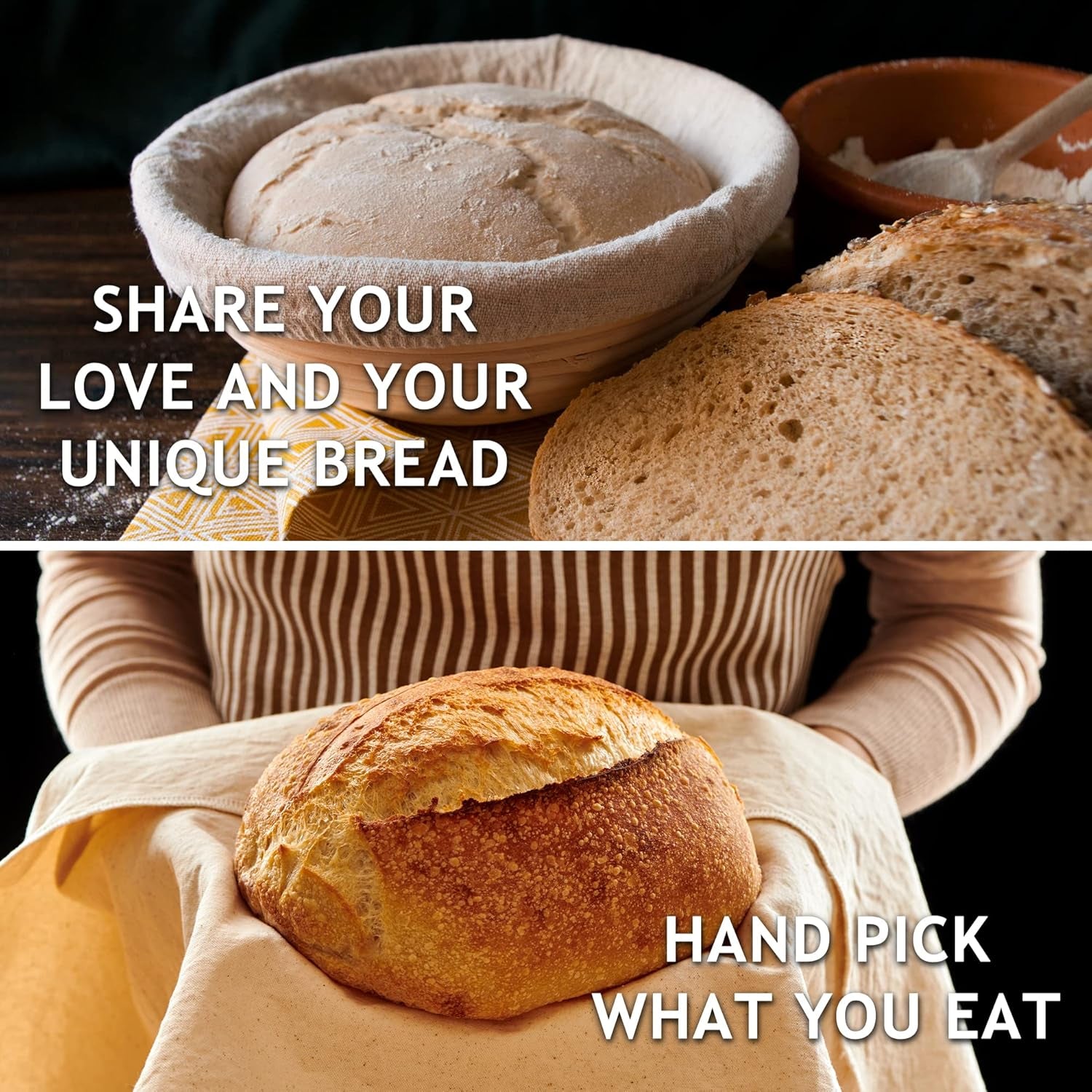 10-Inch Round Banneton Proofing Basket for Bread and Dough with Accessories: Includes Free Brush, Liner, and Bread Lame (Holds Up to 1000G Dough)