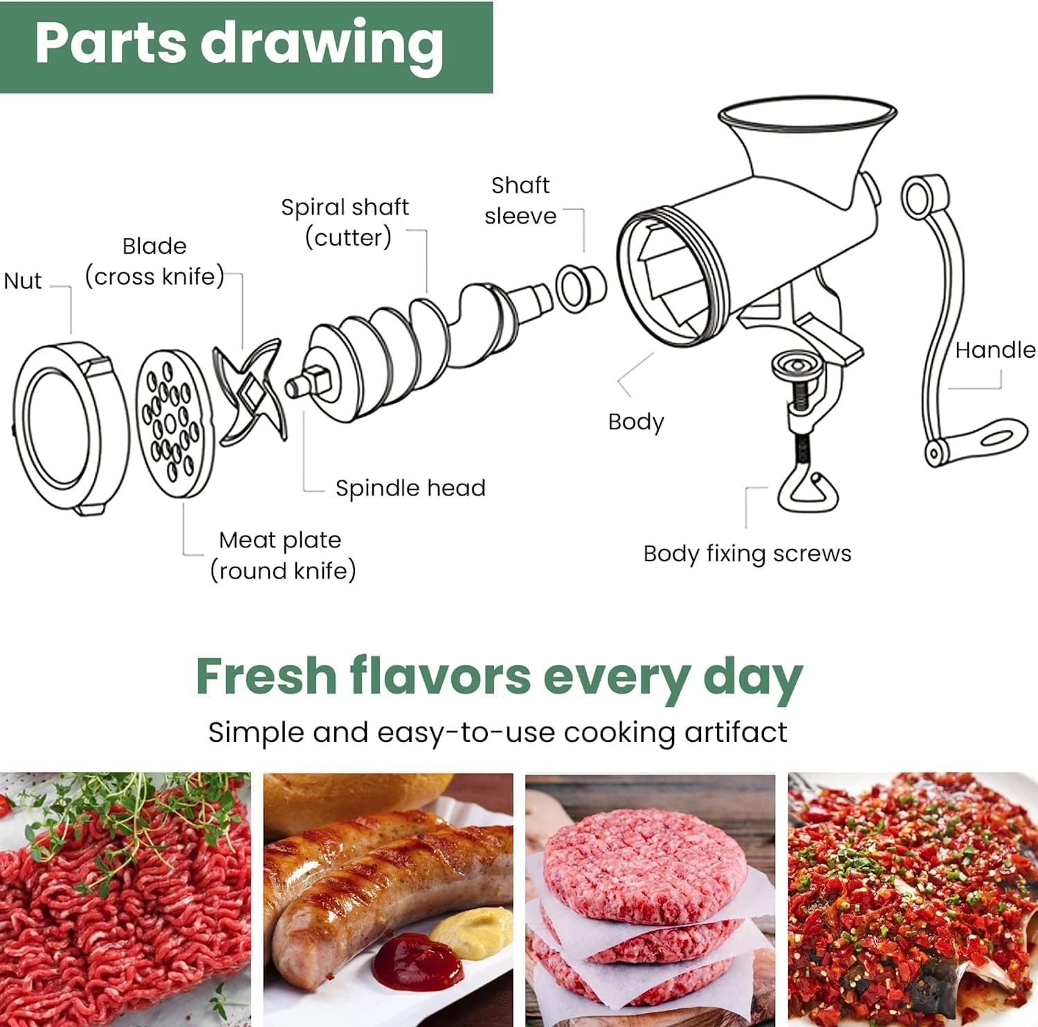 Heavy-Duty Manual Meat Grinder #12 - 304 Stainless Steel Construction