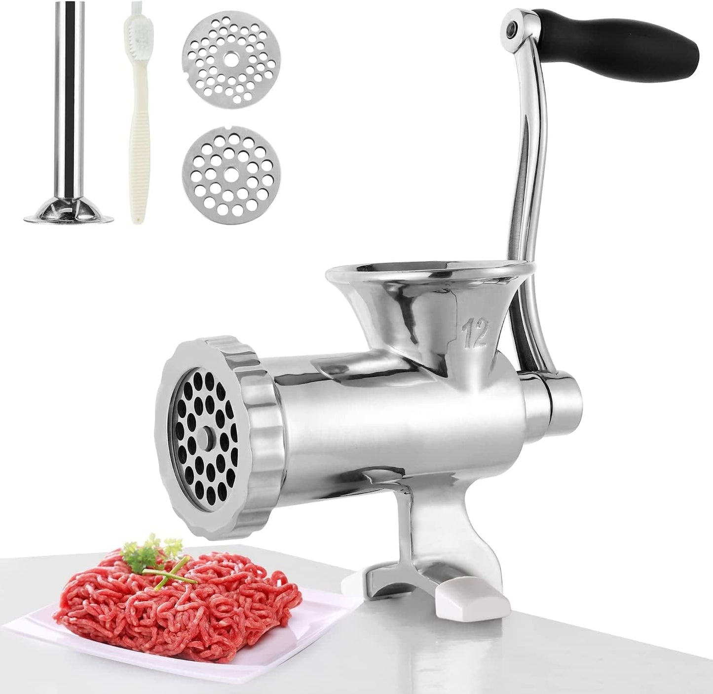 Heavy-Duty Manual Meat Grinder #12 - 304 Stainless Steel Construction