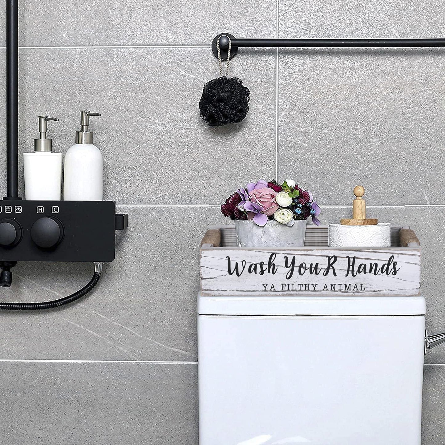 Farmhouse Bathroom Decor,Rustic Bathroom Decor Storage Box, Rustic Bathroom Decor Box with Funny Bathroom Signs, Funny Bathroom Decorations, Rustic White Bathroom Accessories…