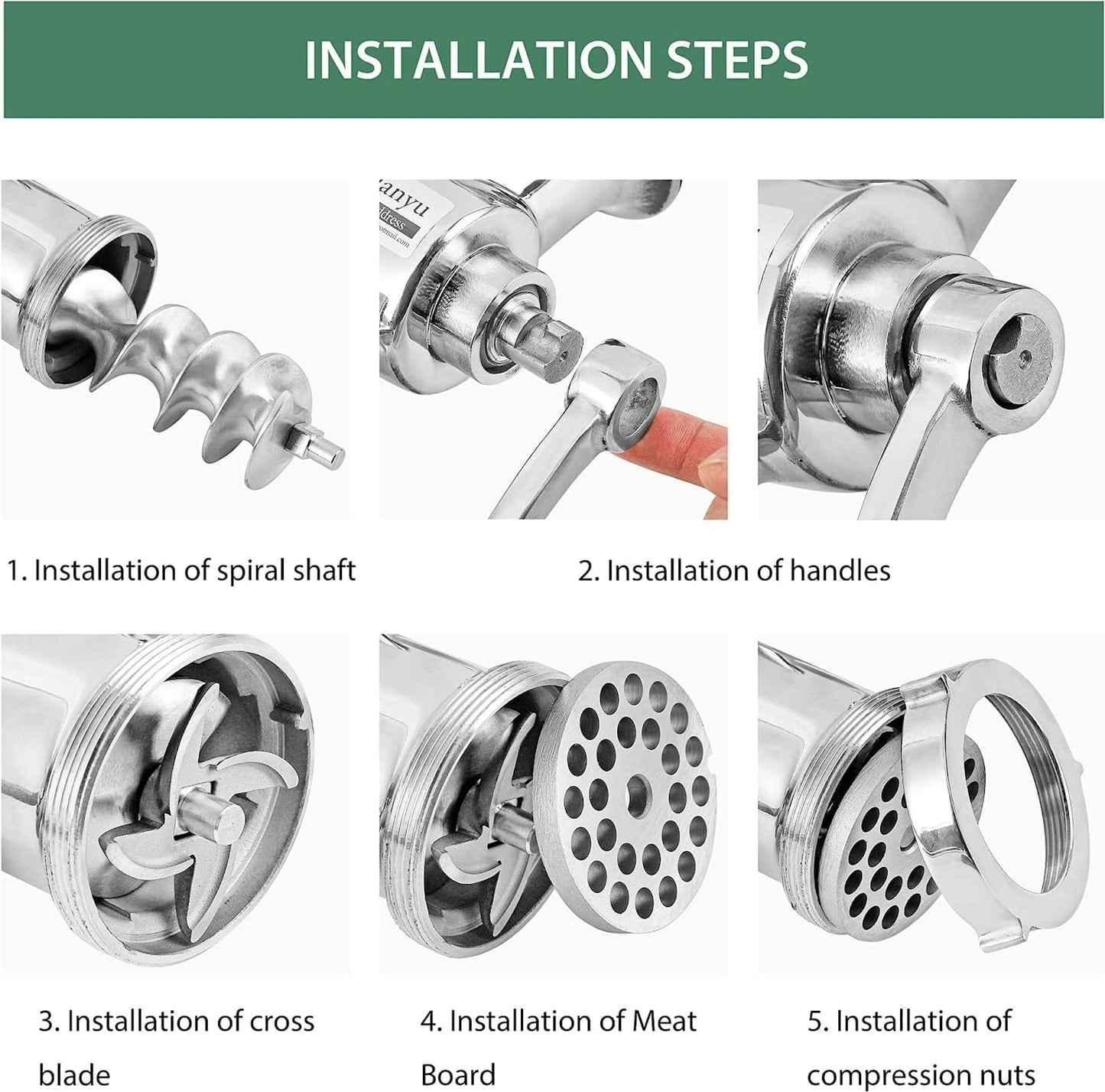 Heavy-Duty Manual Meat Grinder #12 - 304 Stainless Steel Construction
