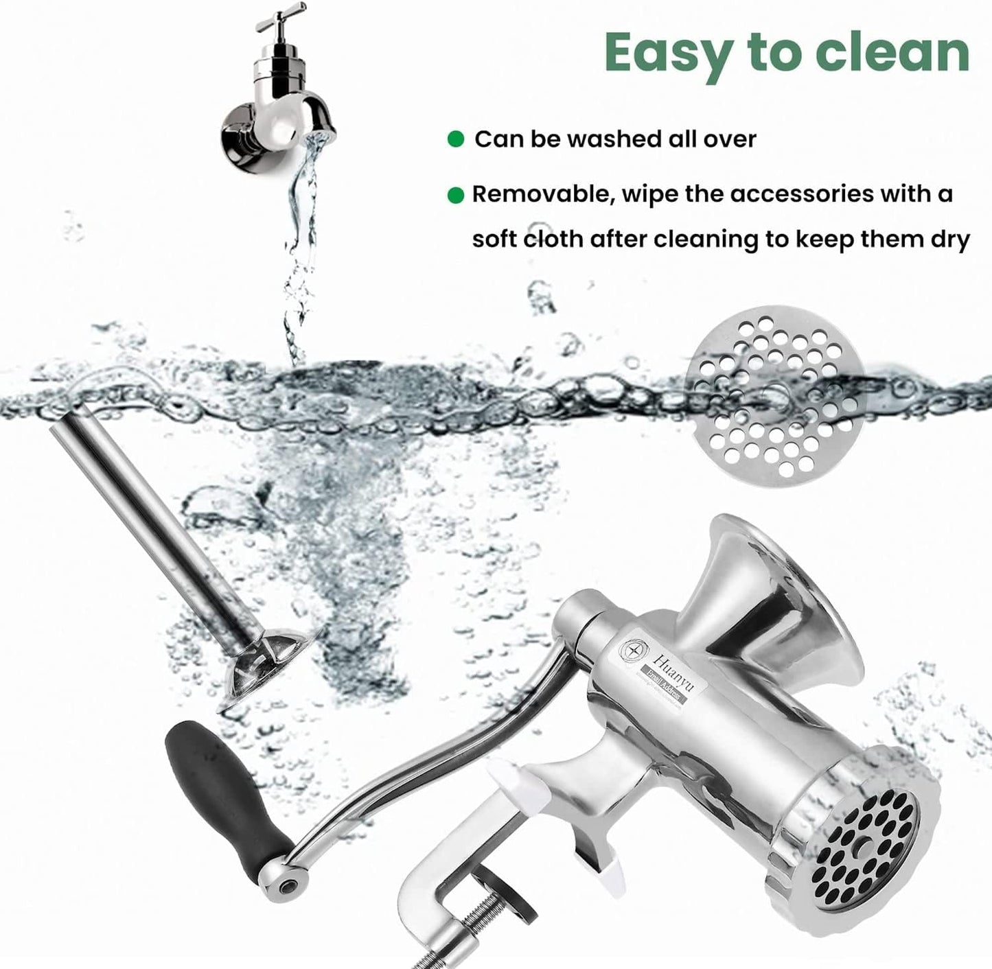 Heavy-Duty Manual Meat Grinder #12 - 304 Stainless Steel Construction