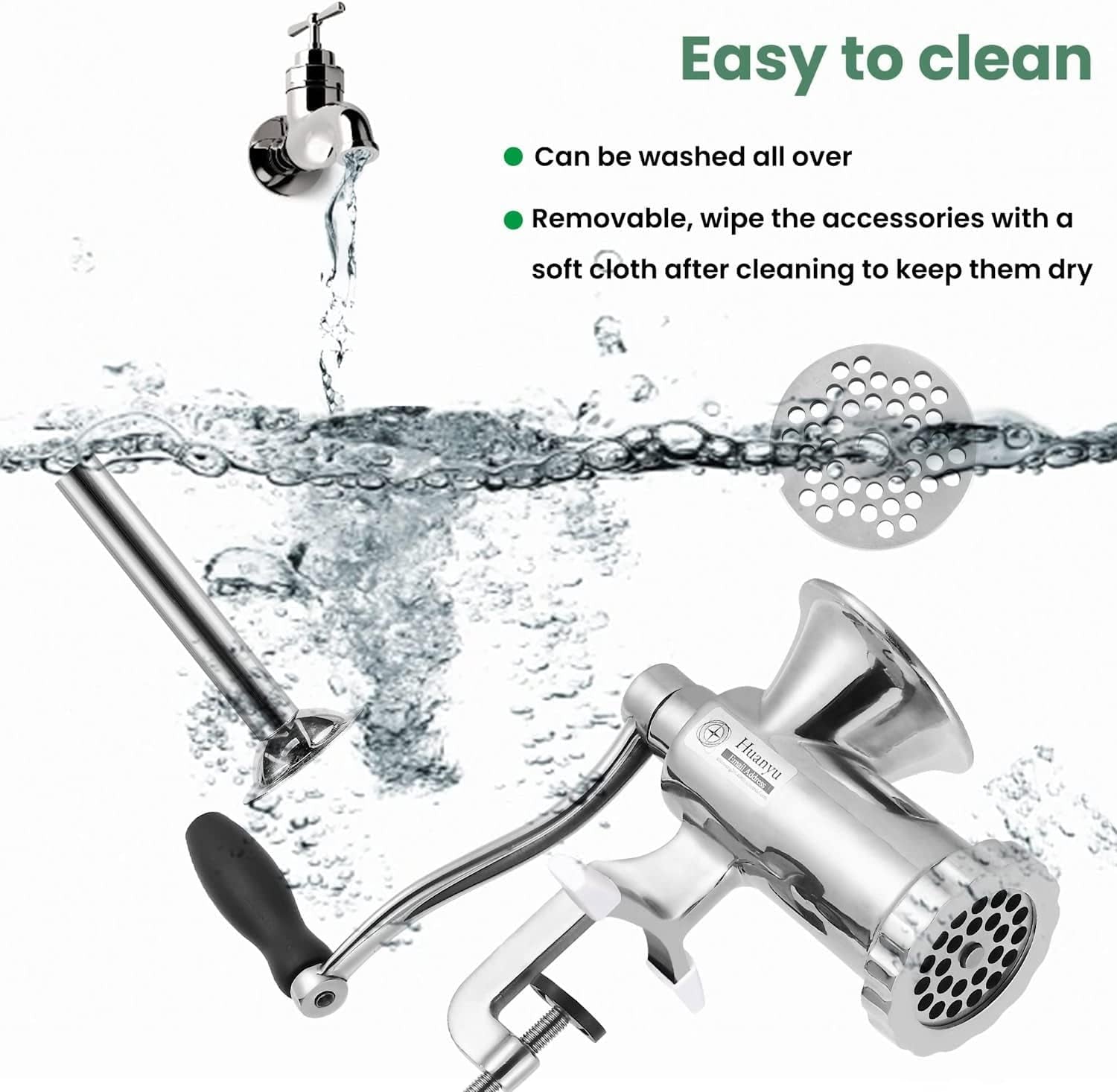 Heavy-Duty Manual Meat Grinder #12 - 304 Stainless Steel Construction