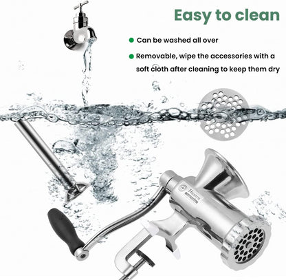 Heavy-Duty Manual Meat Grinder #12 - 304 Stainless Steel Construction