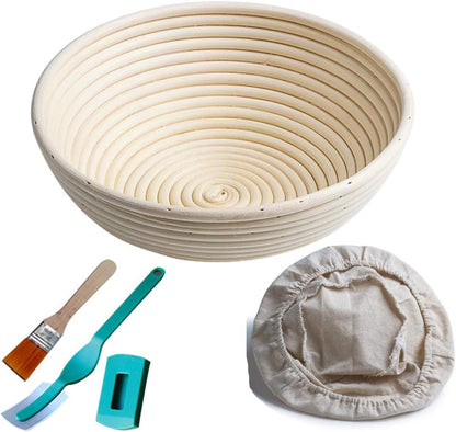 10-Inch Round Banneton Proofing Basket for Bread and Dough with Accessories: Includes Free Brush, Liner, and Bread Lame (Holds Up to 1000G Dough)