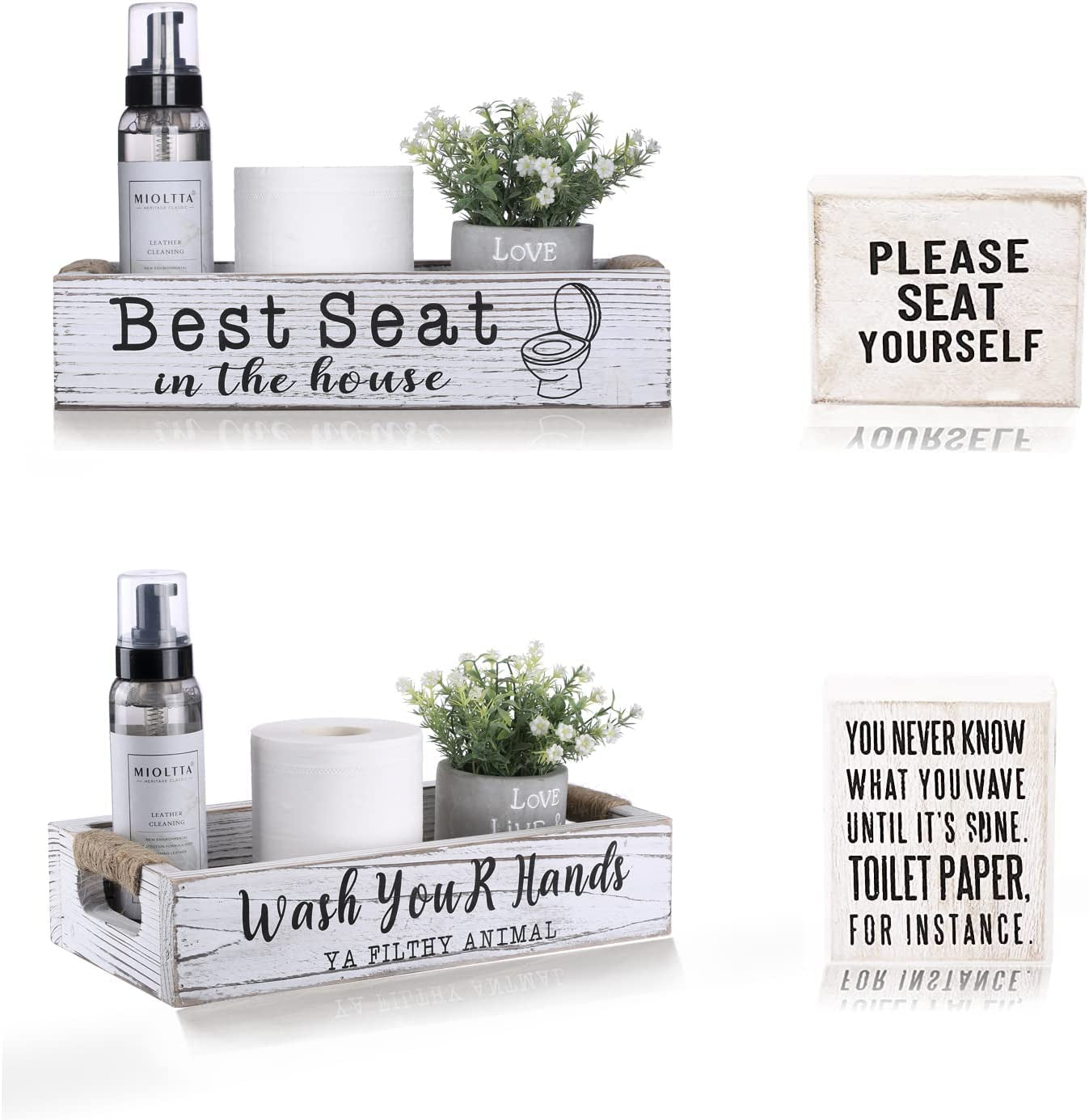 Farmhouse Bathroom Decor,Rustic Bathroom Decor Storage Box, Rustic Bathroom Decor Box with Funny Bathroom Signs, Funny Bathroom Decorations, Rustic White Bathroom Accessories…